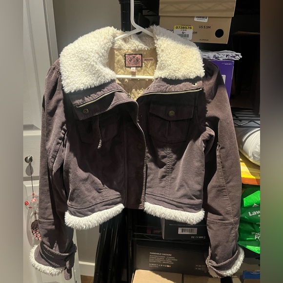 Juicy Couture Jackets & Blazers - Juicy Couture Chocolate Jacket with Cream Sherpa Trim